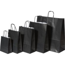 Draagtassen Papier Zwart 18+8x22cm Kraft Papier 90 grams (50 stuks) [PAM1822BK]