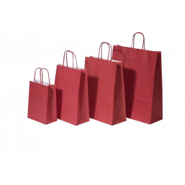 Draagtassen Papier Rood 32+12x41cm Kraft Papier 100 grams (50 stuks) [PAM3241R]