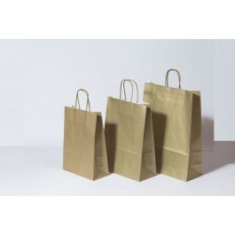 Draagtassen Papier Goud 22+10x31cm Kraft Papier 90 grams (50 stuks) [PAM2231GO]
