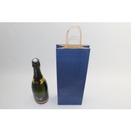 Draagtassen voor Flessen Donkerblauw 14x8x39cm Kraft papier 110 g/m (50 stuks) [PAWF1439DKBL]