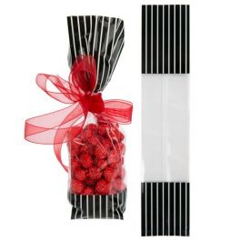 Bedrukte Zakken Zwart met Crême strepen 5,1x4,8x24,1cm met zijvouw (100 stuks) [G1BKC]