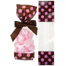 Bedrukte Zakken Bruin met roze stippen 6,7x4,8x27,3cm met zijvouw (100 stuks) [G2BP]