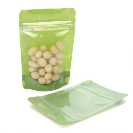 Sac en papier de riz vert avec avant transparant, 10.2 x 6 x 15.2 cm (57  g) (100 pièces) [ZBGR2GRC]