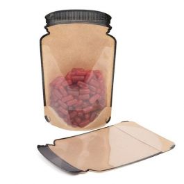 Kraft Jarre a cookie Doypack avec fond transparent 13x7.6x20.6cm (100 Pieces) [SP3KC]