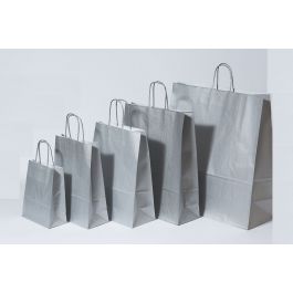 Draagtassen Papier Zilver 22+10x31cm Kraft Papier 90 grams (50 stuks) [PAM2231SI]