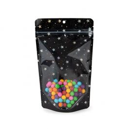 Doypack Transparent/Noir Avec étoiles Holographiques 13x7,9x20,6 cm Trou Suspension Rond (25 pièces) [ZBGHB3C]