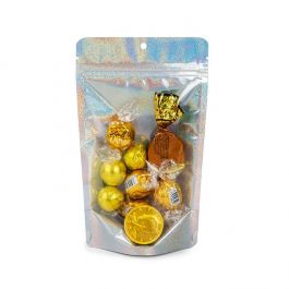 Doypack Transparent/Holographique Paillettes 13x7,9x20,6 cm Trou Suspension Rond (25 pièces) [ZBGHG3C]