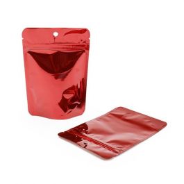 Doypack rouge métallisé 10.2 x 6 x 15.2 cm (57 g) Trou suspension rond (100 Pièces) [ZBGM2RH]