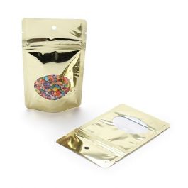 Doypack métallisé or avec fenêtre 7.9x5.1x13cm (28 g) Trou Suspension Rond (100 Pièces) [ZBGMO1SGH]