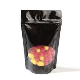 Doypack noir avec fenêtre ovale 21x8,9x29,2cm (510 g) (100 Pièces) [ZBGO5B]