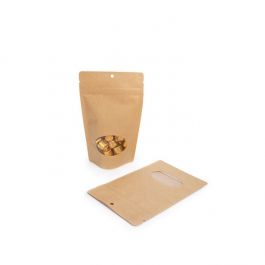 Doypack kraft avec fenêtre ovale 13 x 7,9 x 20,6 cm (113 g) Trou Suspension Rond (100 Pièces) [ZBGO3KH]