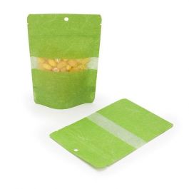 Sachet vert en papier de riz avec fenêtre, 10x6x15 cm (57 g) Trou Suspension Rond (100 pièces) [ZBGR2GRH]