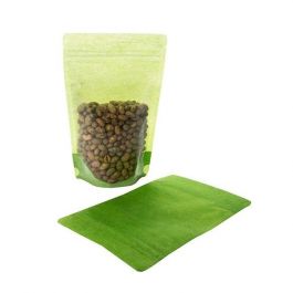 Doypack en papier de riz vert avec avant transparant, 13 x 8 x 20,6 cm (113 g) (100 pièces) [ZBGR3GRC].