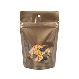 Stand Up Pouches Bronze with oval Window 10x6x15cm with Hang Hole (100 pieces) [ZBGO2BZH]
